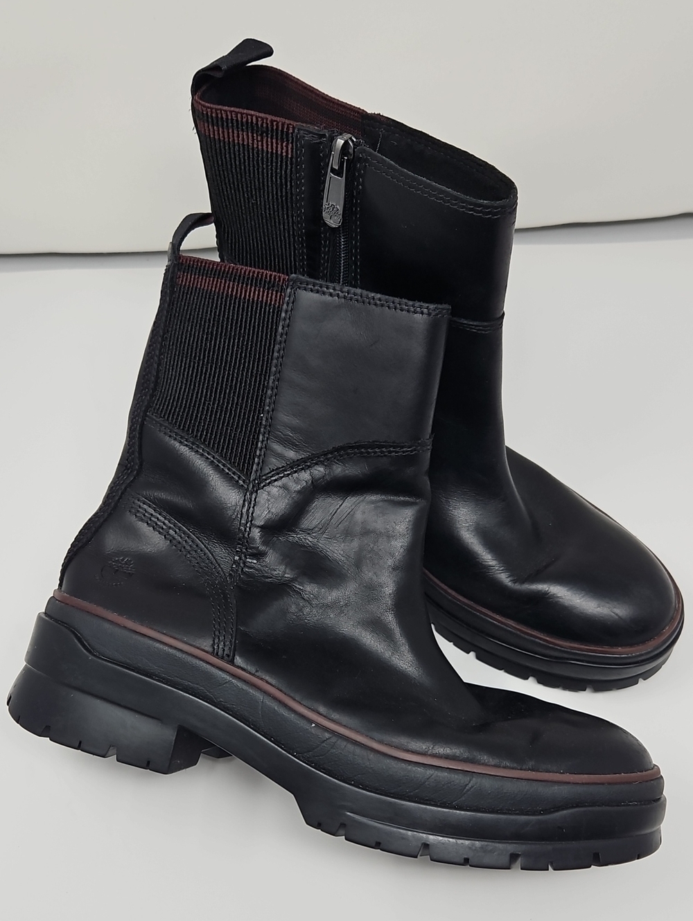 Timberland Malynn Waterproof Black Leather Zipper Chunky Sole Boots Womens 9
